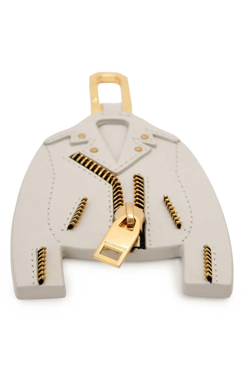 AllSaints Dalby Leather Jacket Keyring, Alternate, color, Ivory White/ Gold