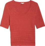 Lafayette 148 New York Mixed Stitch Short Sleeve Sweater