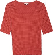 Lafayette 148 New York Mixed Stitch Short Sleeve Sweater