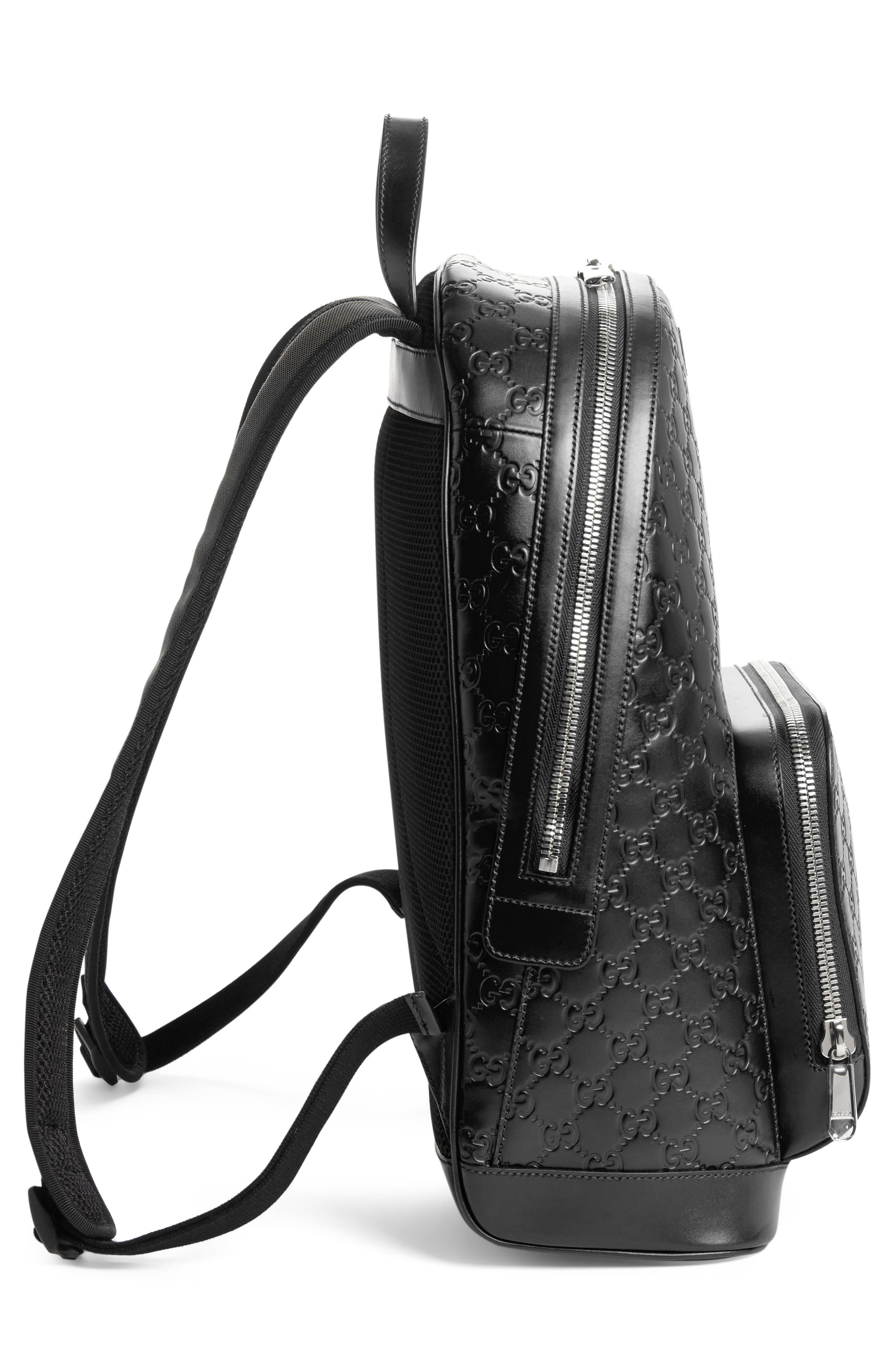 Embossed Leather Backpack, Alternate, color, BLACK