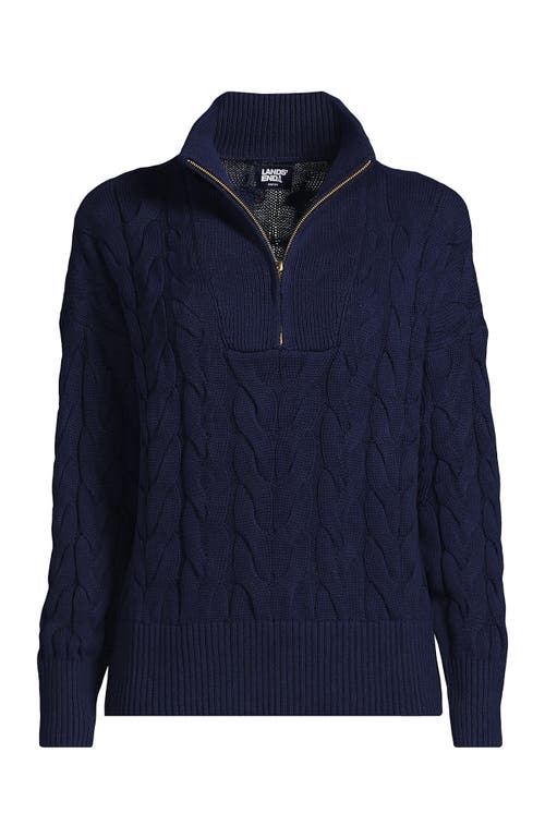 Lands' End Drifter Cotton Quarter Zip Pullover Sweater In Deep Sea Navy