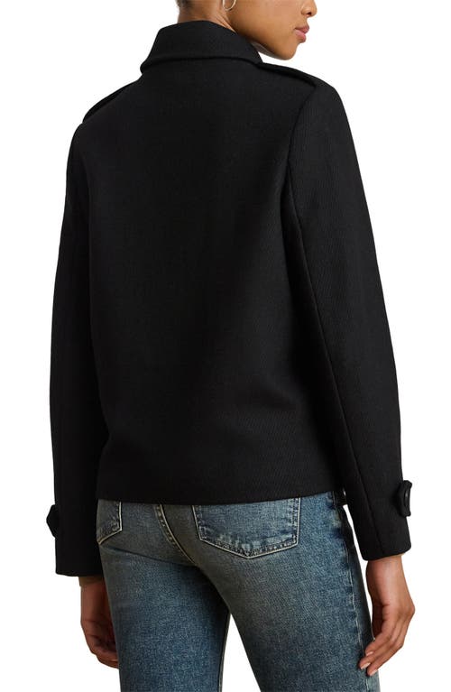 Ralph Lauren Lauren Double Breasted Wool Blend Twill Jacket In Black