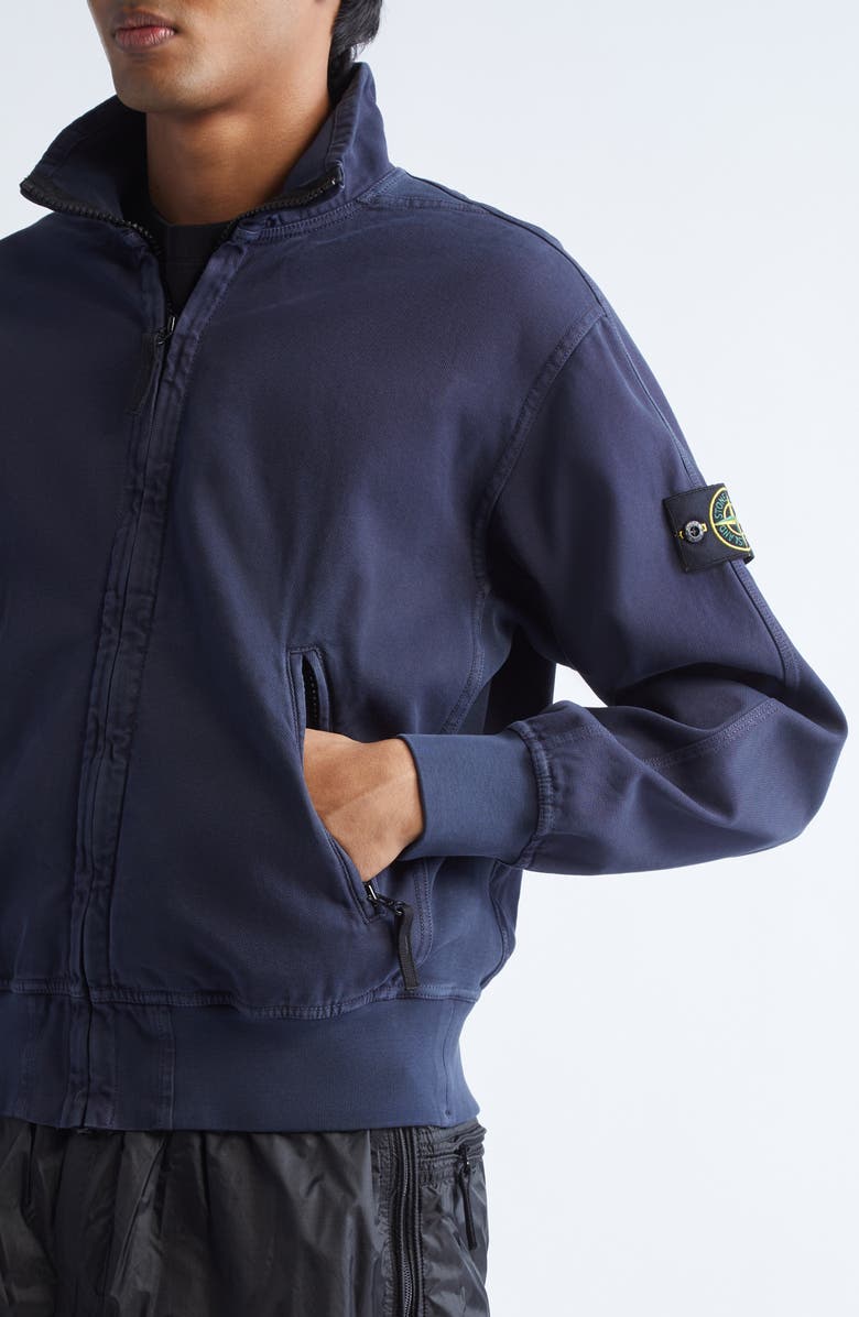 Stone Island Organic Cotton Fleece Zip Track Jacket, Alternate, color, V0126 Ink