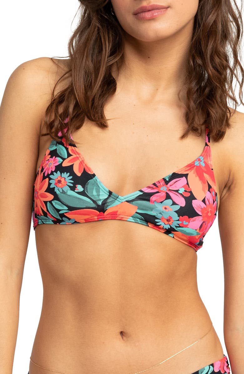 Roxy Beach Classics Strappy Bikini Top, Main, color, Anthracite Floral