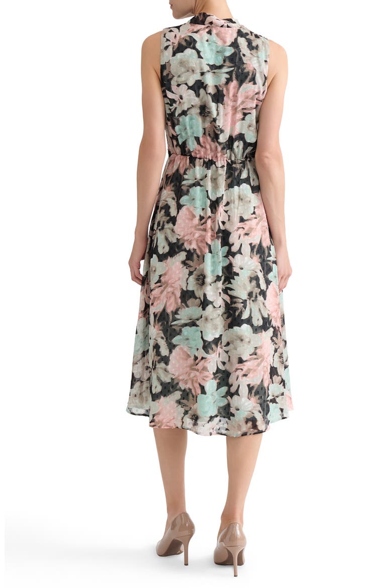 Floral Print Clip Dot Tie Neck Sleeveless Midi Dress, Alternate, color, BLACK MULTI