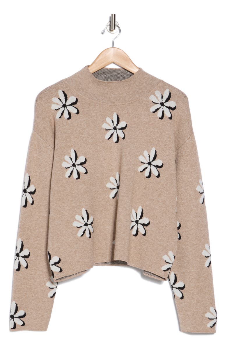 INDUSTRY REPUBLIC CLOTHING Mock Neck Jacquard Sweater, Main, color, Light Grain Heather Daisy
