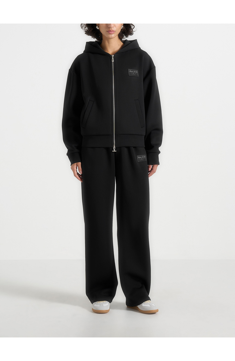 Manière De Voir Ray Unisex Neoprene Cropped Zip Hoodie, Alternate, color, Black