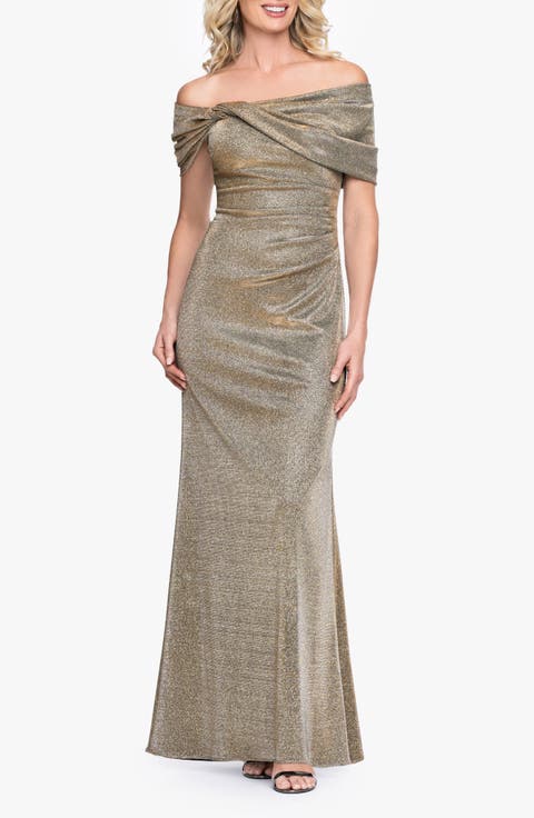 Galaxy Metallic Twist Detail Off the Shoulder Gown