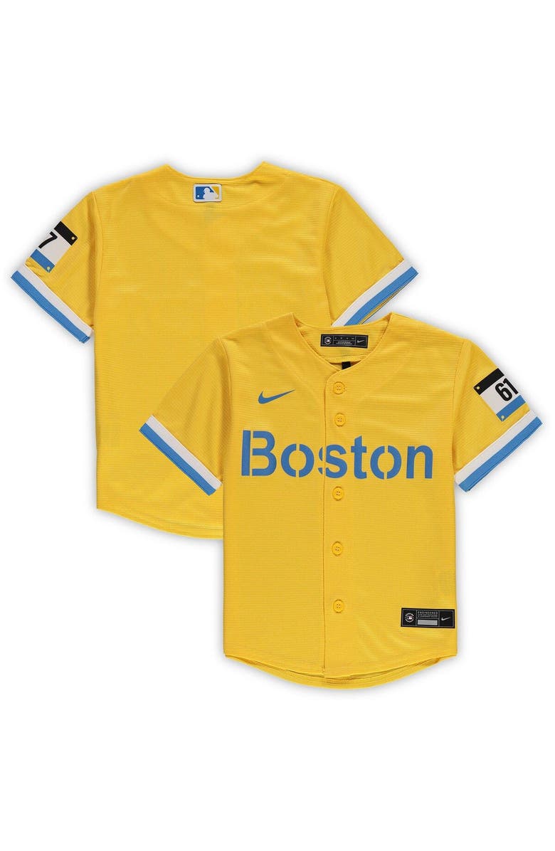 Nike Preschool Nike Gold Boston Red Sox MLB City Connect Replica Team Jersey, Main, color,