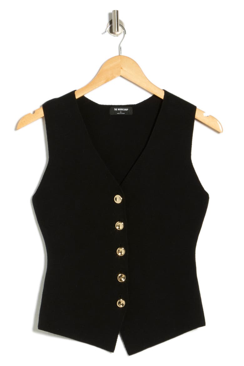 Button-Up Vest, Alternate, color, BLACK