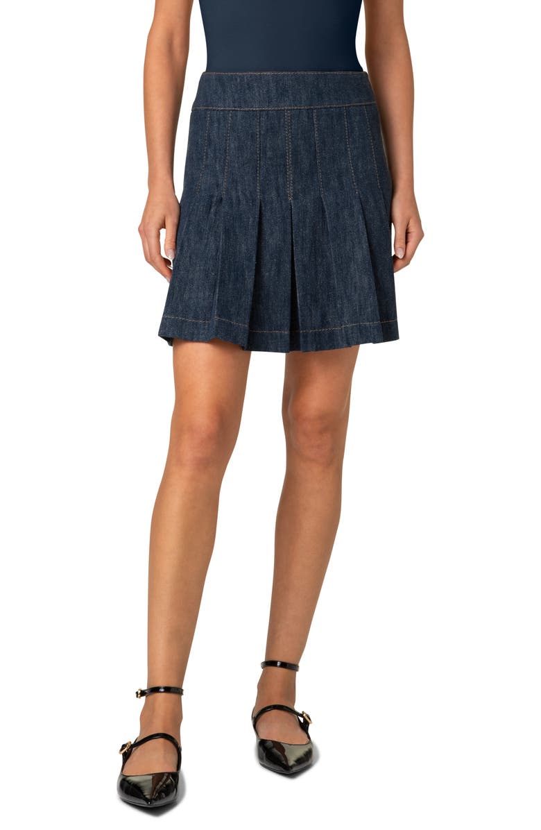 Akris punto Pleated Denim Miniskirt, Main, color, 