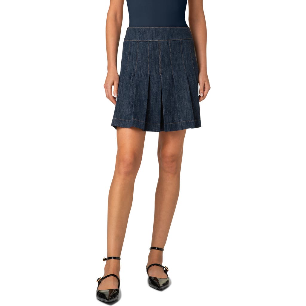 Akris Punto Pleated Denim Miniskirt In Navy Denim