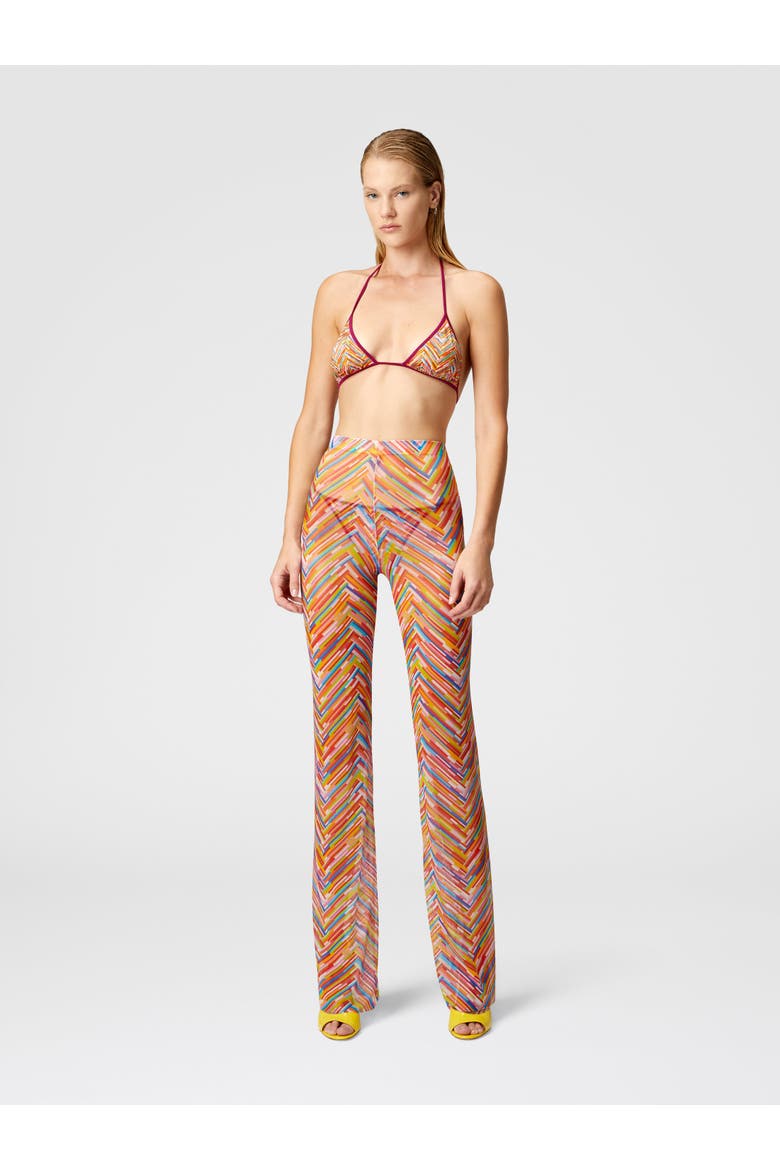 Straight Trousers In Printed Tulle, Alternate, color, Orange Multicoloured