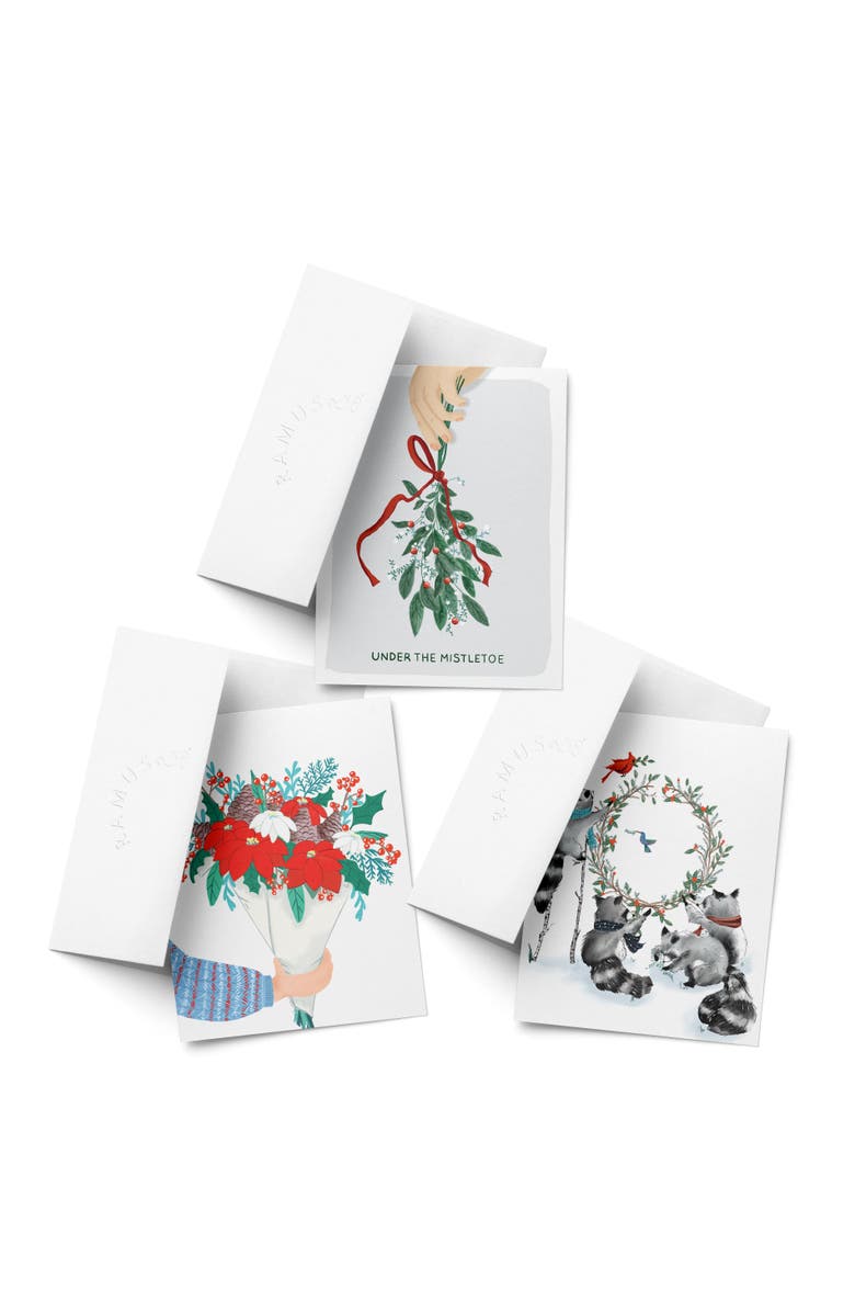 Ramus & Co Mistletoe, Racoons, Winter Bouquet Winter/Holiday/Christmas Greeting Card Pack Sets, Main, color, Multi-Pack