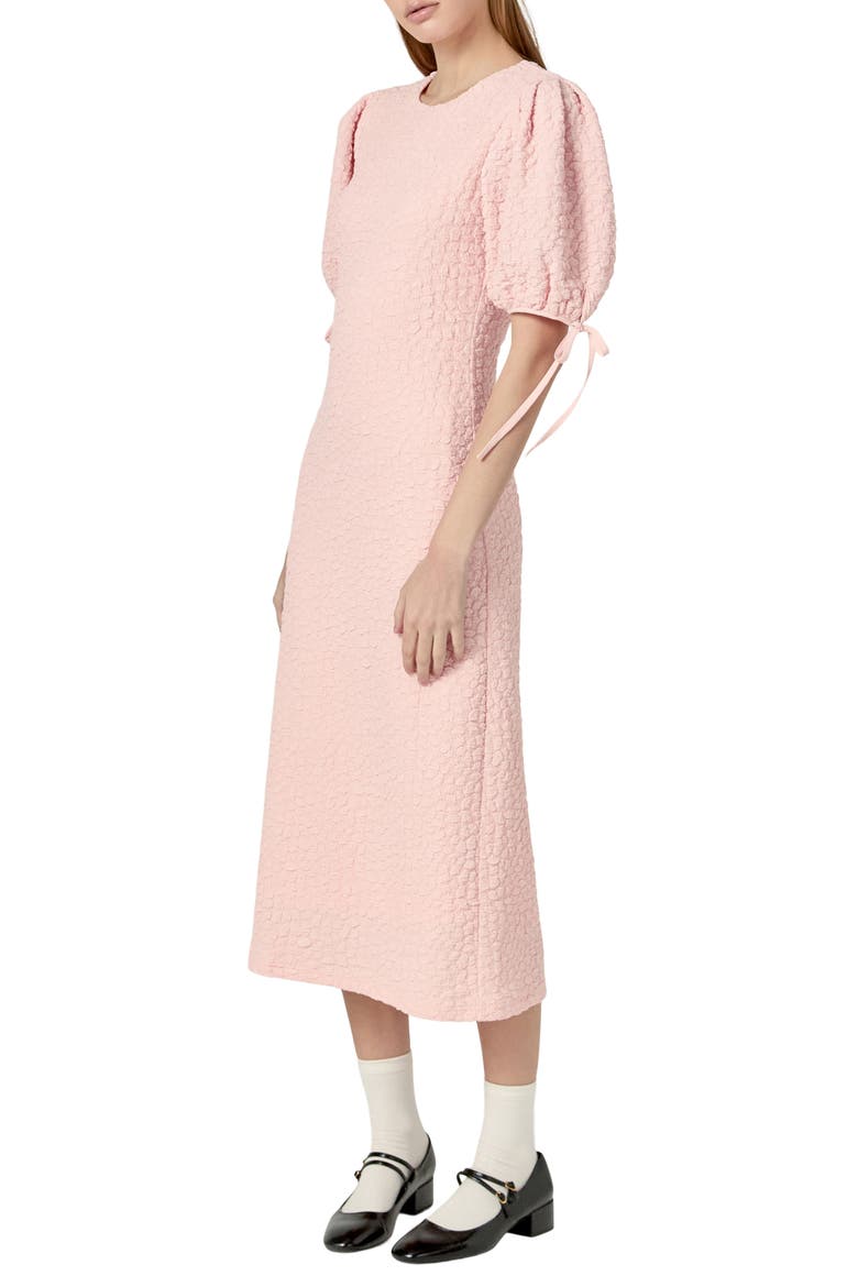 Textured Puff Sleeve Midi Dress, Alternate, color, PINK