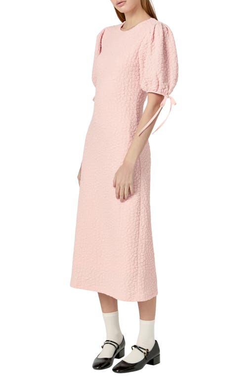 Shop English Factory Textured Puff Sleeve Midi Dress In Pink