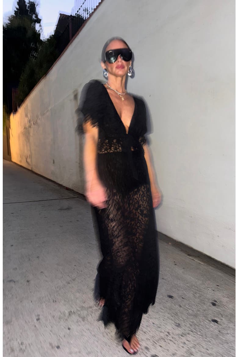 Oxford Semisheer Lace Maxi Skirt, Alternate, color, NOIR