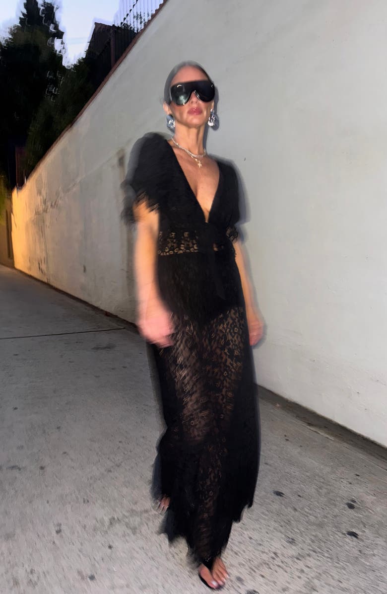 AFRM Oxford Semisheer Lace Maxi Skirt, Alternate, color, Noir