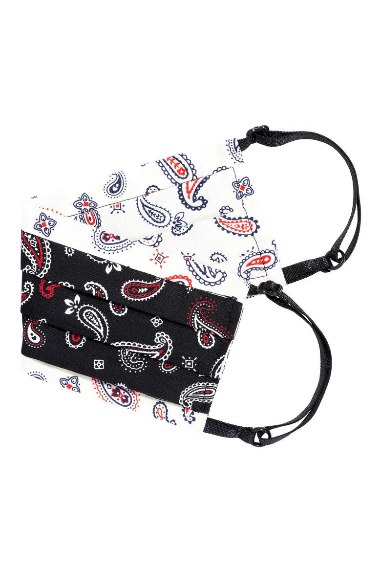 Peace II Adult Pleated Reversible Cotton Face Mask, Main, color, BANDANA BLACK/ WHITE