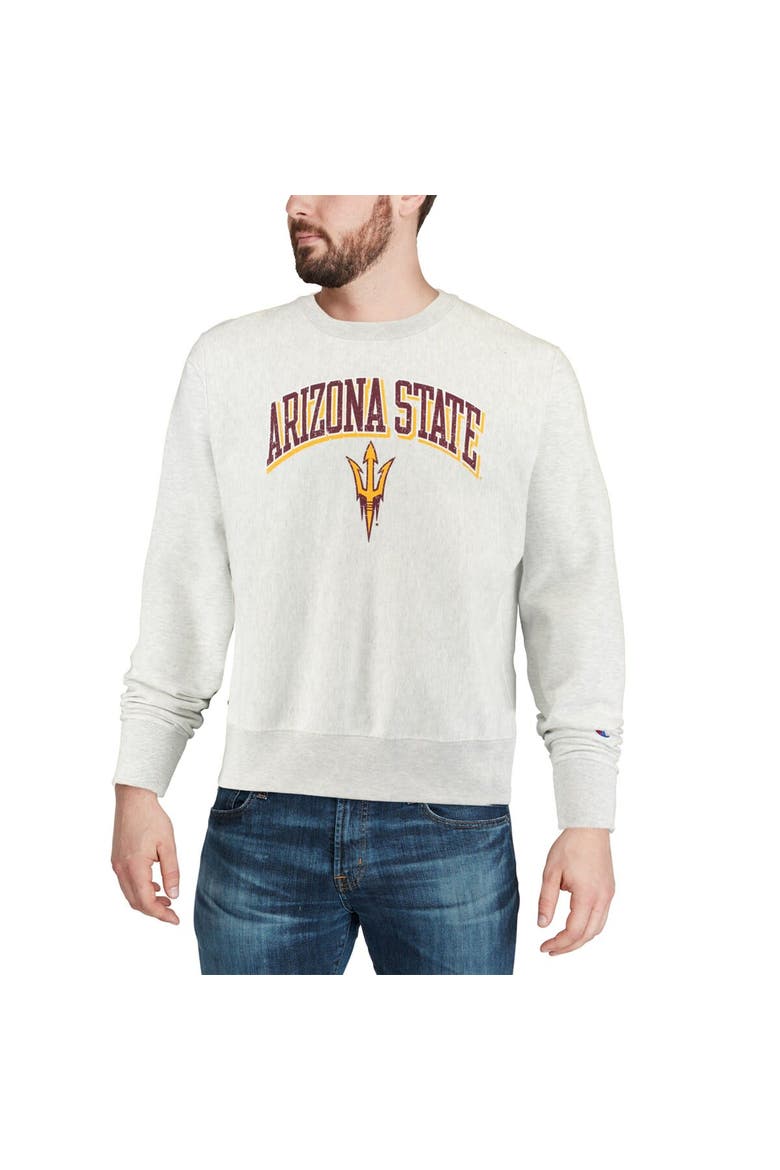 Men's Champion Gray Arizona State Sun Devils Arch Over Logo Reverse Weave Pullover Sweatshirt, Alternate, color, Heather Gray