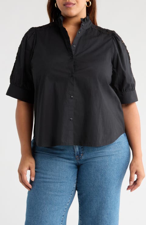 Ruffle Lace Appliqué Cotton Top (Plus)