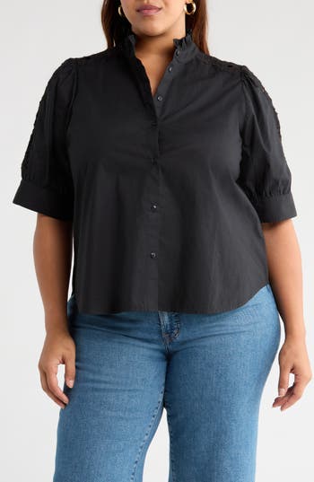 Caslon ® Ruffle Lace Appliqué Cotton Top In Black