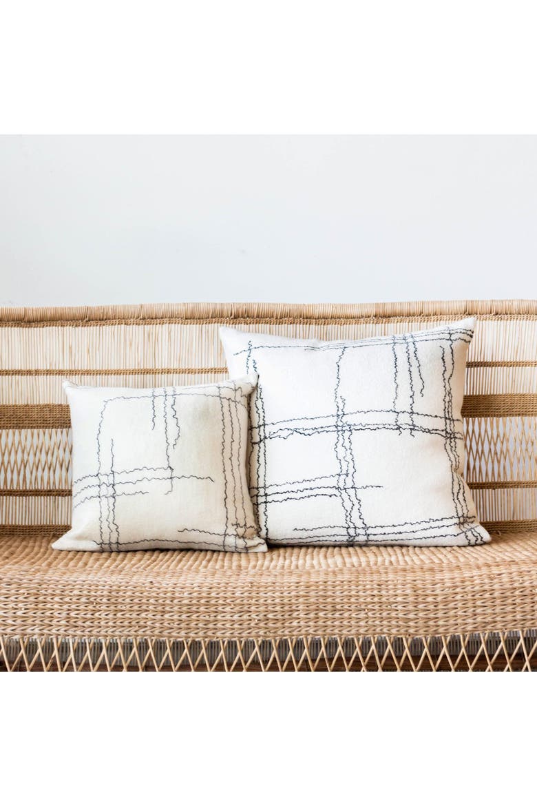 Linear Organic Wool and Silk Throw Pillow - with Insert, Alternate, color, Charcoal - Small