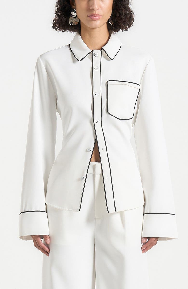 Manière De Voir Contrast Piped Backless Tie Shirt, Alternate, color, White/Black