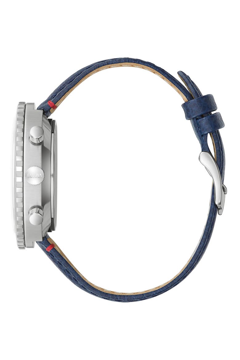 Archive Series Chronograph Leather Strap Watch, 46mm, Alternate, color, BLUE