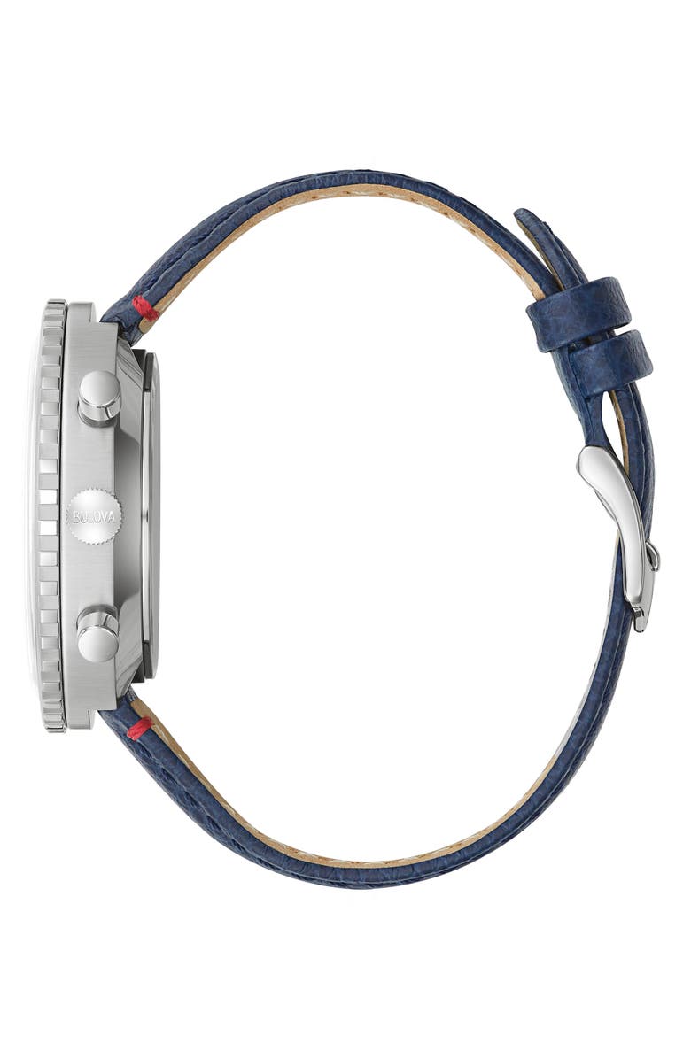BULOVA Archive Series Chronograph Leather Strap Watch, 46mm, Alternate, color, Blue