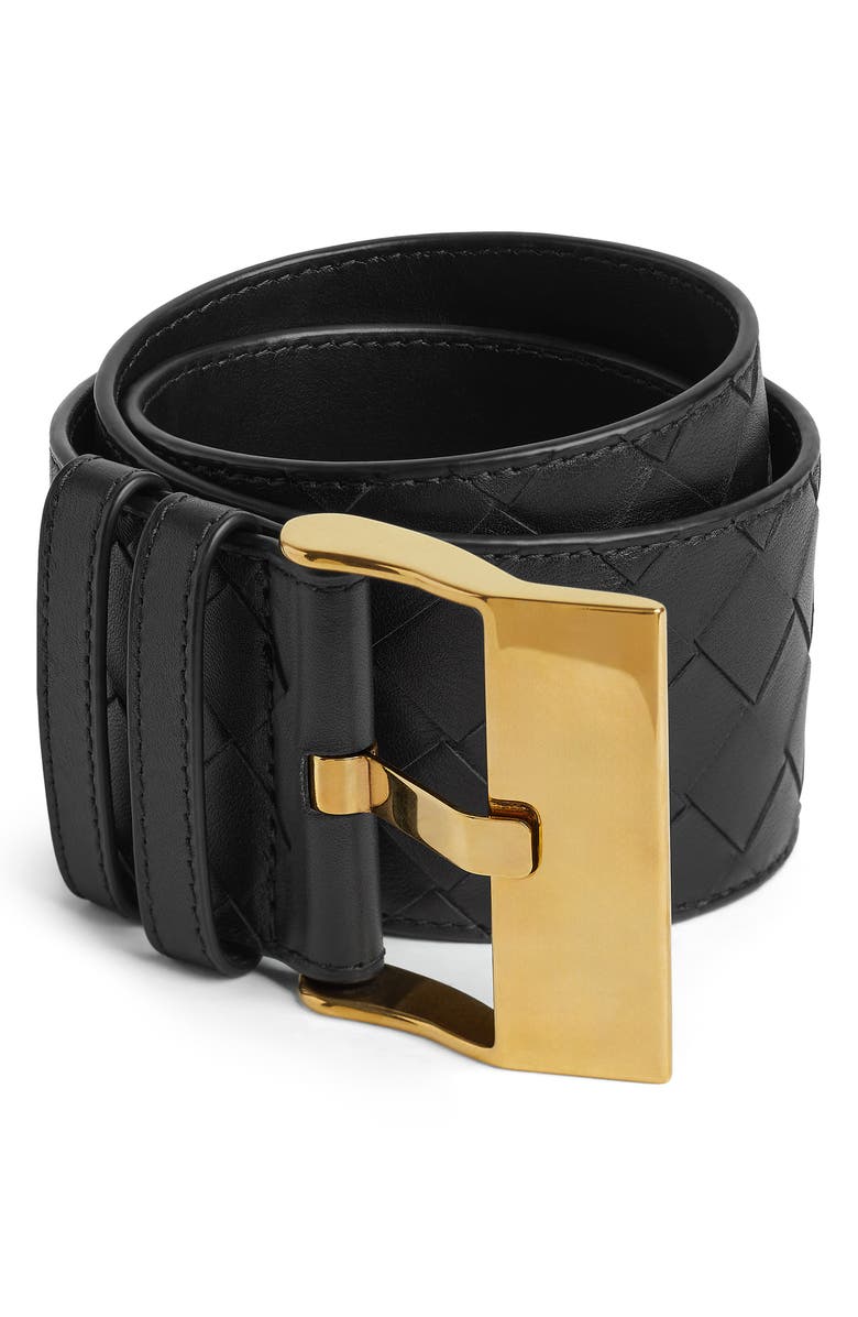 Bottega Veneta Cintura Intrecciato Leather Belt, Main, color, 1019 Black-M Brass