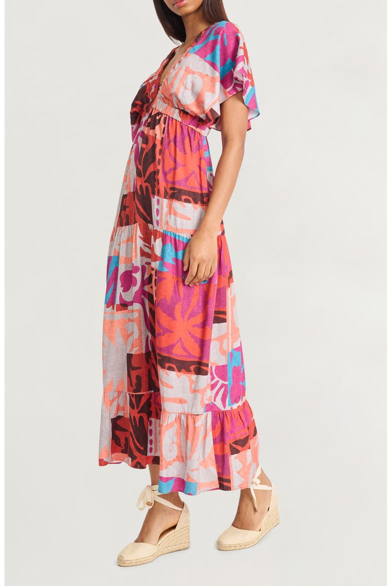 Flutter Sleeve Empire Waist Maxi Dress, Alternate, color, RUST/ GRAY