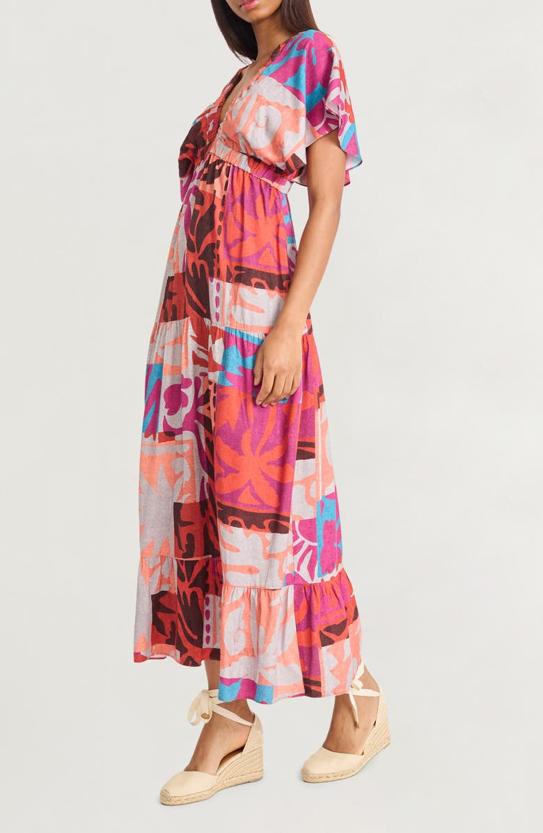 The Good Journey Flutter Sleeve Empire Waist Maxi Dress, Alternate, color, Rust/ Gray