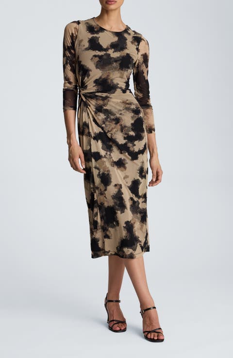 Knot Front Mesh Midi Dress