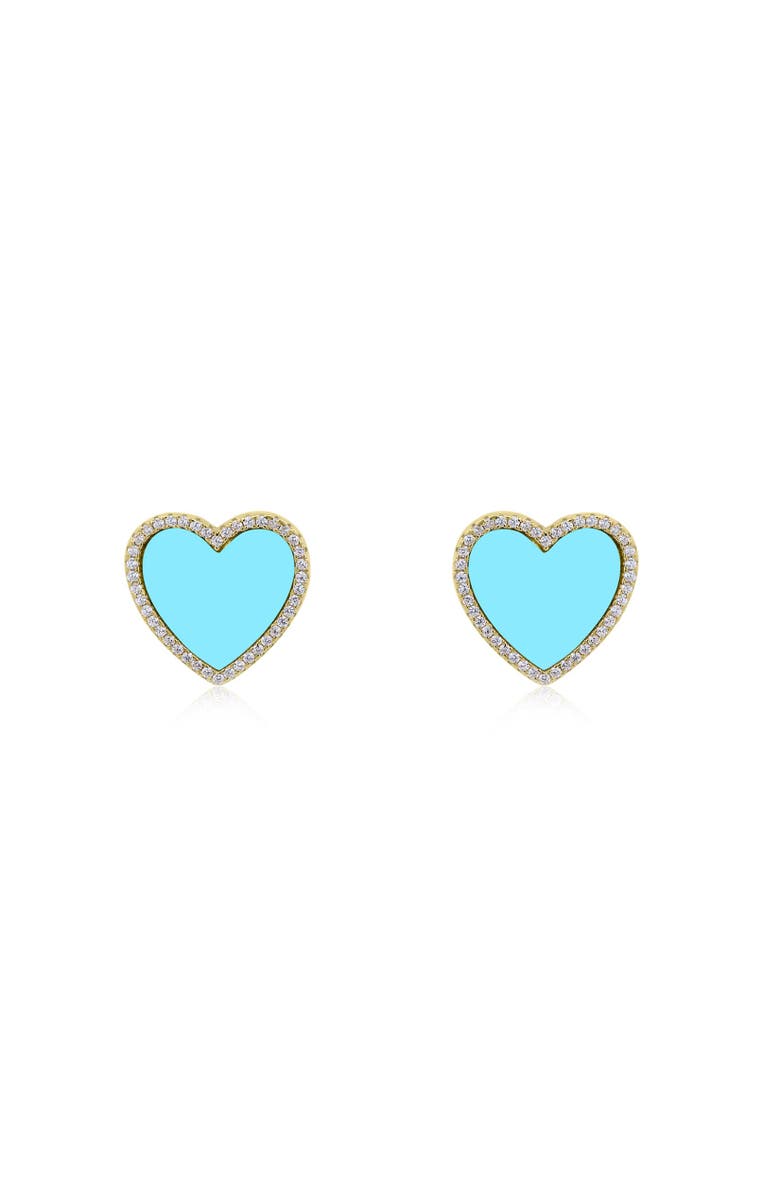 The Lovery Fine Jewelry Large Turquoise CZ Halo Heart Stud Earrings, Alternate, color, Turquoise