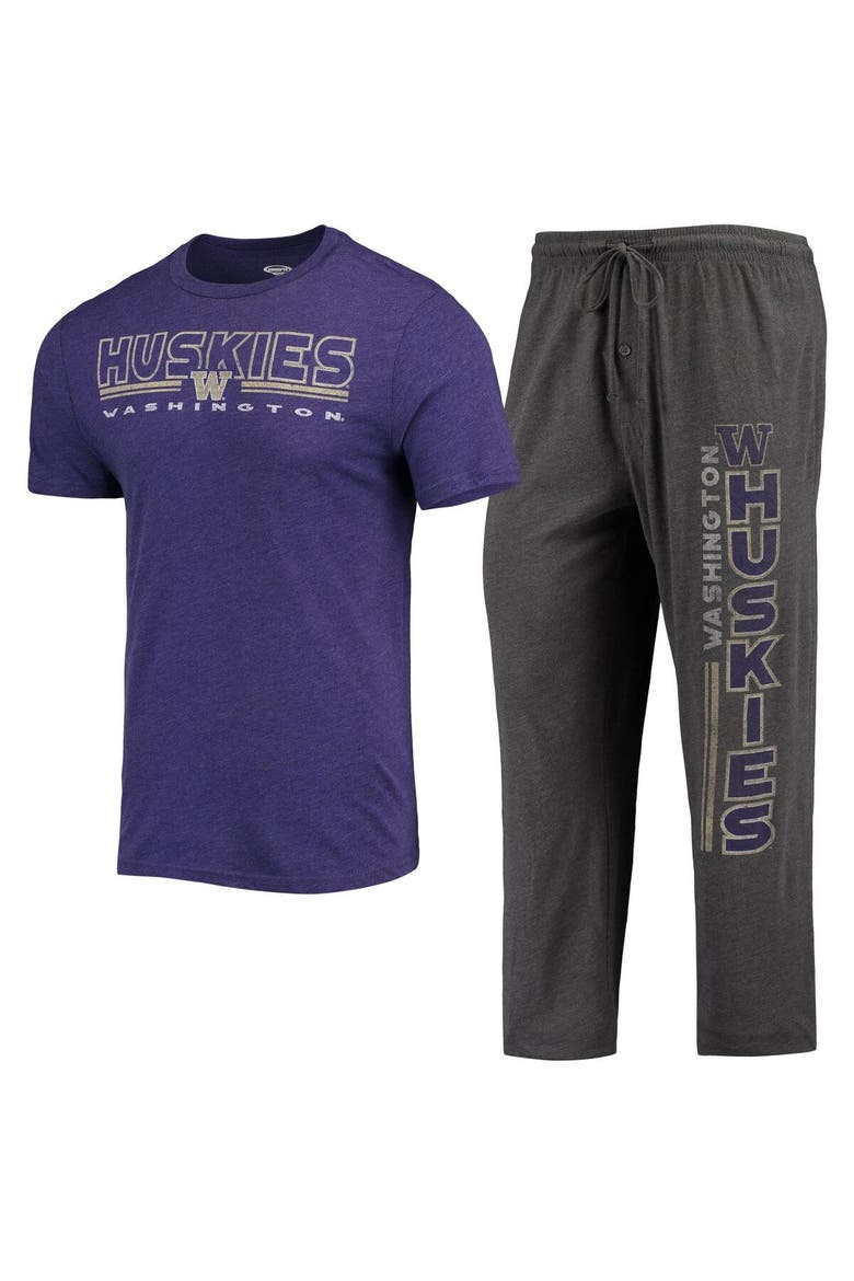 Men's Concepts Sport Heathered Charcoal/Purple Washington Huskies Meter T-Shirt & Pants Sleep Set, Alternate, color, Heather Charcoal
