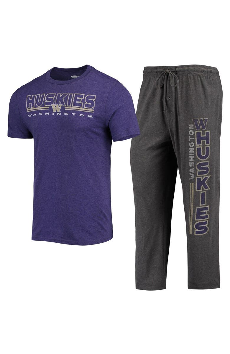 CONCEPTS SPORT Men's Concepts Sport Heathered Charcoal/Purple Washington Huskies Meter T-Shirt & Pants Sleep Set, Alternate, color, 