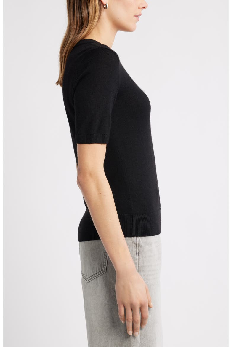 Short Sleeve Merino Wool Blend Sweater Top, Alternate, color, BLACK
