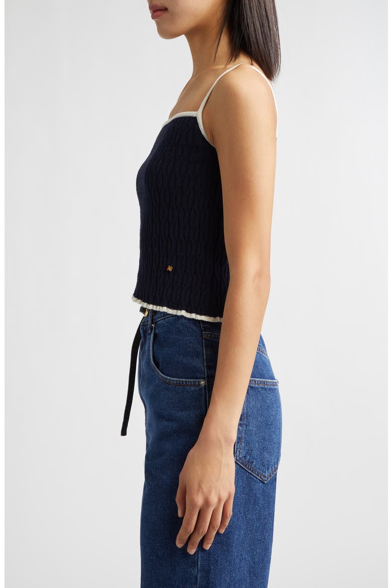 Contrast Trim Pointelle Cable Knit Camisole, Alternate, color, NAVY