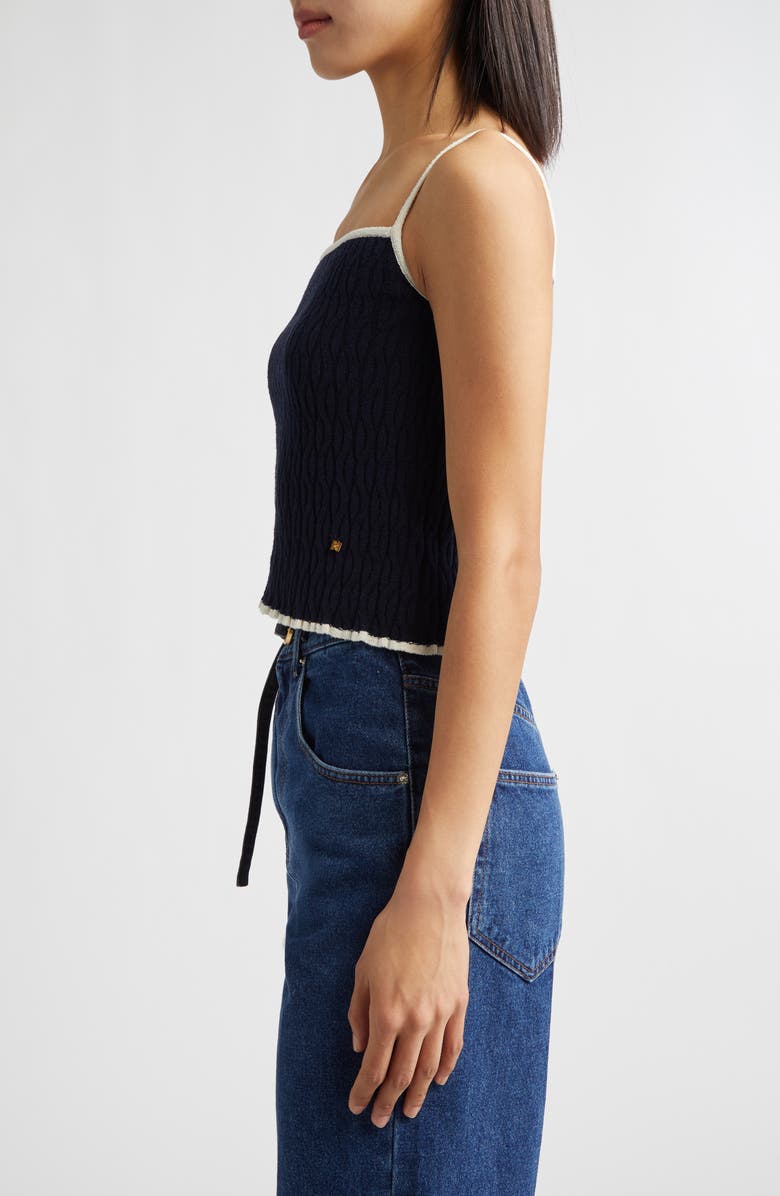 EENK Contrast Trim Pointelle Cable Knit Camisole, Alternate, color, Navy