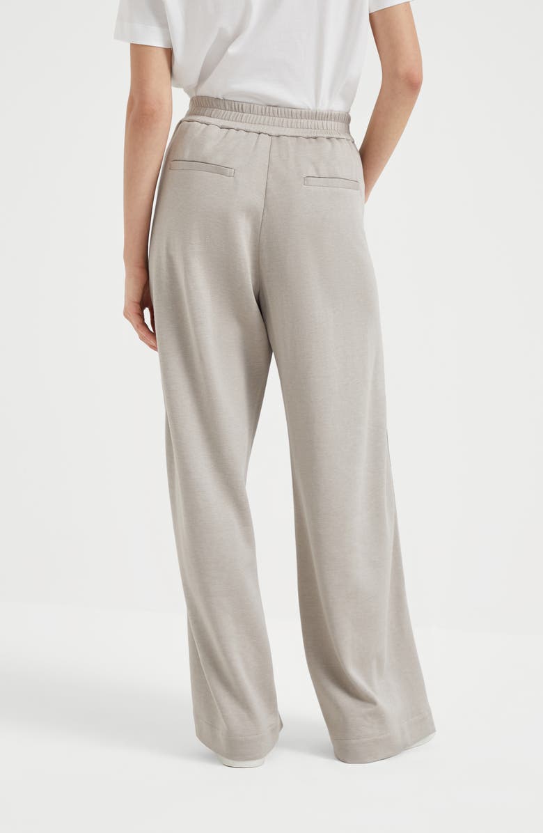 Brunello Cucinelli Comfort cotton and silk interlock wide trousers with precious stripe, Alternate, color, 