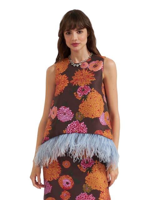 La Scala Top With Feathers Jacquard Gyn Chocolate