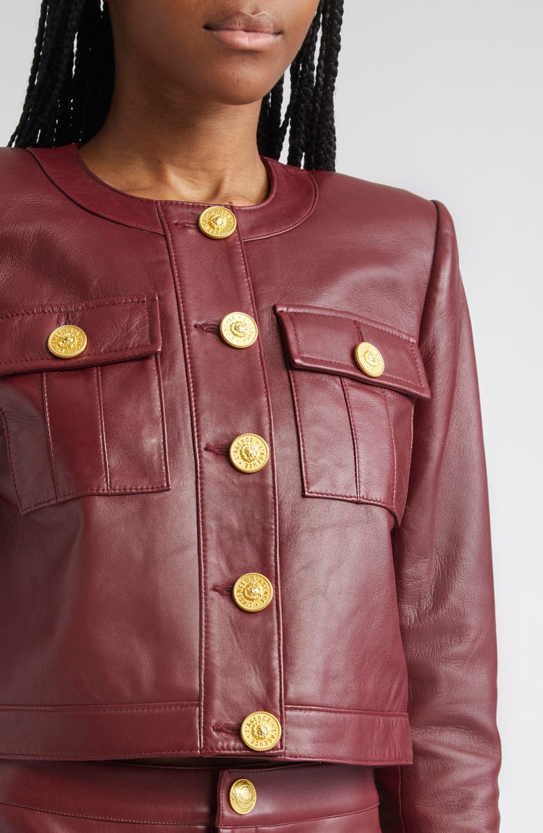L'AGENCE Deidra Lambskin Leather Crop Jacket, Alternate, color, Black Cherry