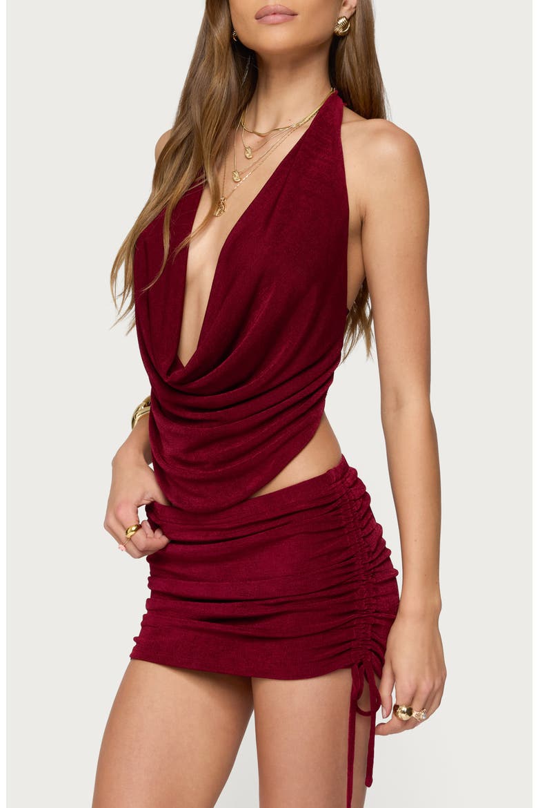 Caspia Cowl Neck Halter Top, Alternate, color, BURGUNDY