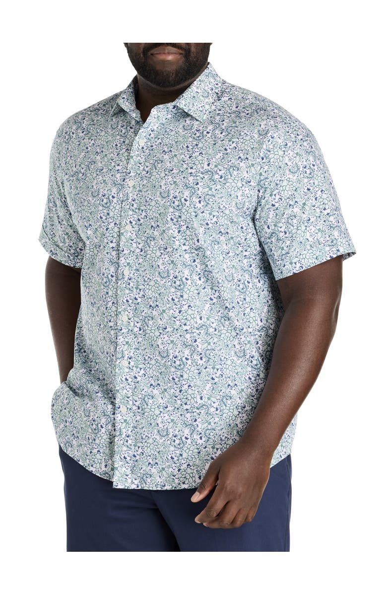 Synrgy by DXL Big & Tall Floral Print Sport Shirt, Main, color, Green White