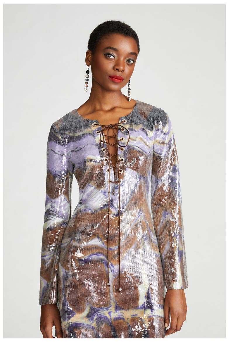 Wynonna Dress In Sequin, Alternate, color, Earth Strata