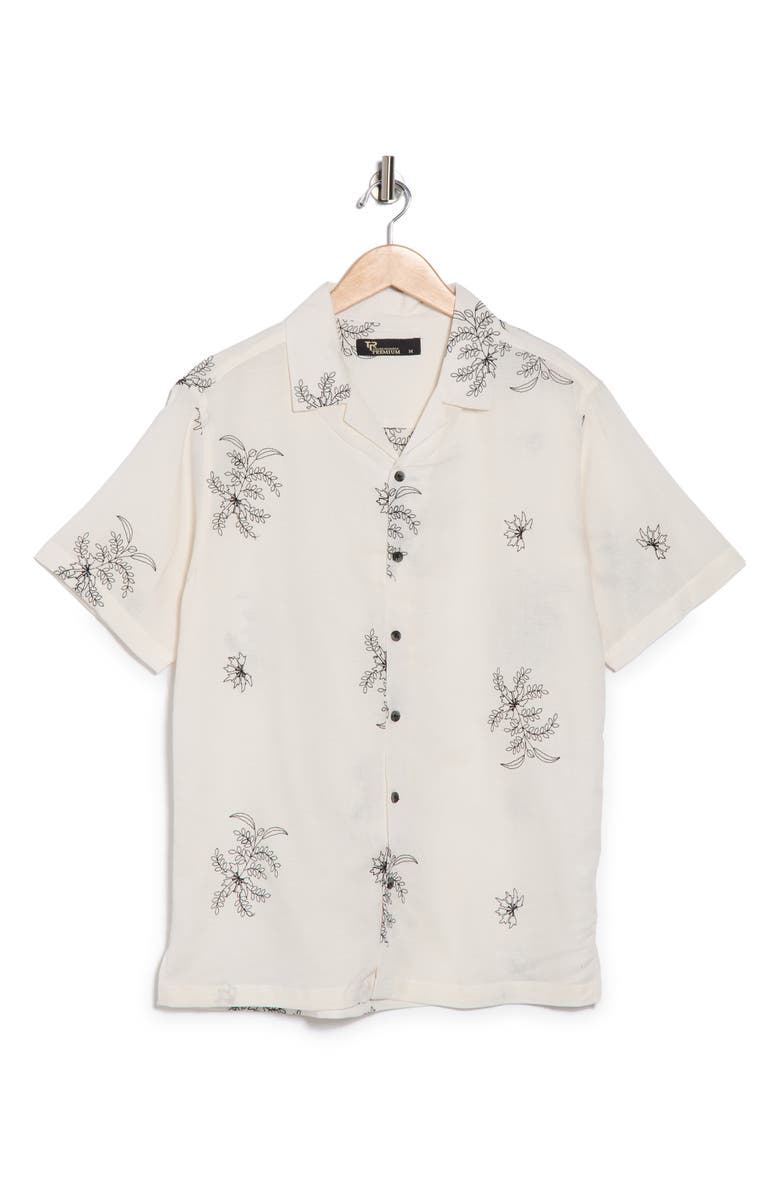 T.R. PREMIUM Floral Embroidered Camp Shirt, Alternate, color, Off White