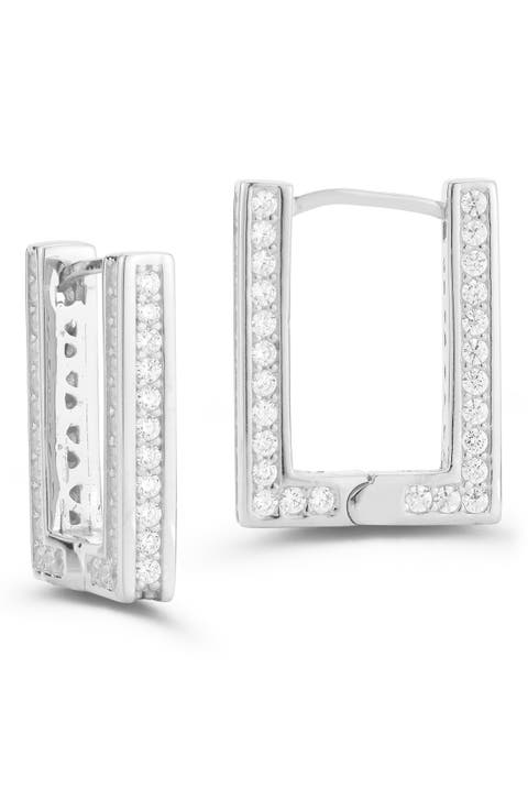 Small Cubic Zirconia Rectangular Hoop Earrings