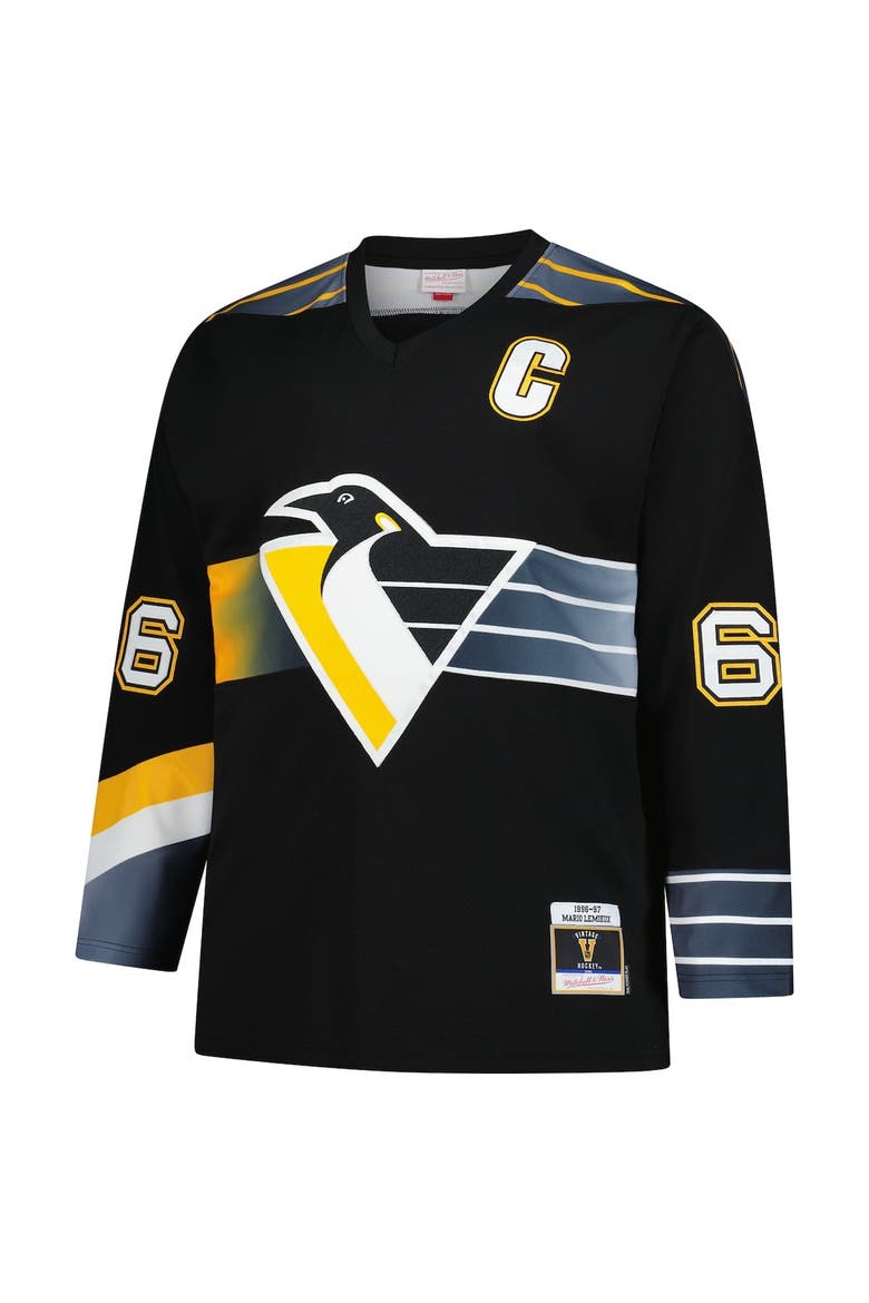 Men's Mitchell & Ness Mario Lemieux Black Pittsburgh Penguins 1996/97 Blue Line 2.0 Jersey, Alternate, color, Black