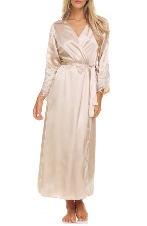 Stella Belted Lace Trim Satin Robe